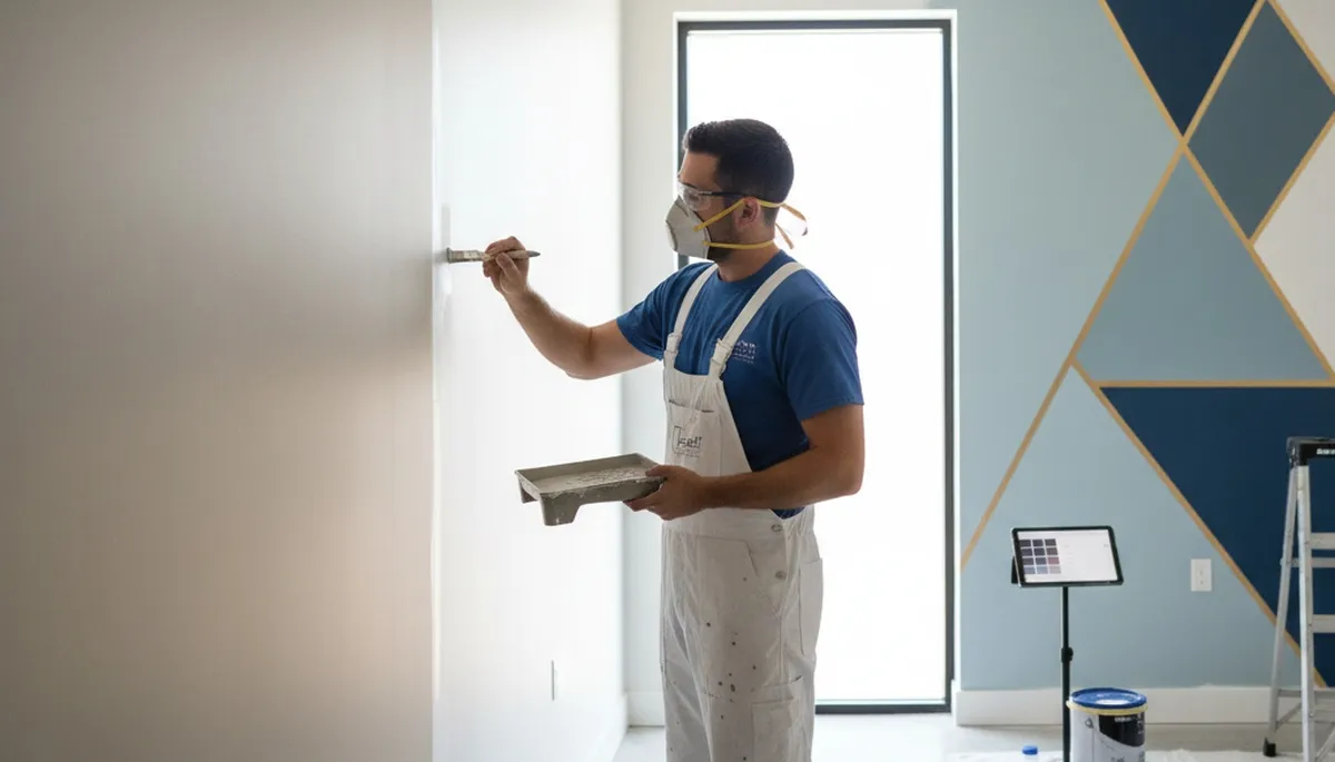 Painter applying paint touch-up on worn trim in Wellesley, MA