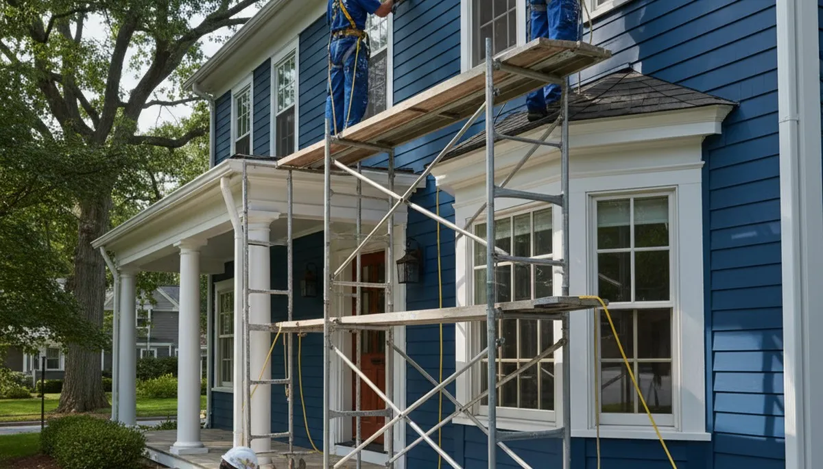Wellesley, MA painting contractor at work on a residential home exterior